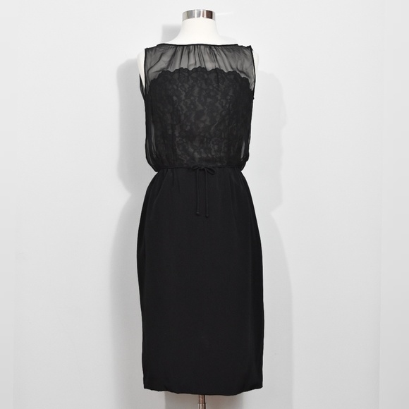Vintage 50s/60s Black Illusion Wiggle Dress - Picture 2 of 8